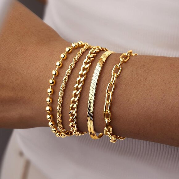 Gold-Style 01 Stack With Cuban Paperclip, Rope Bracelets Jewelry Gifts for Women - Picture 2 of 9